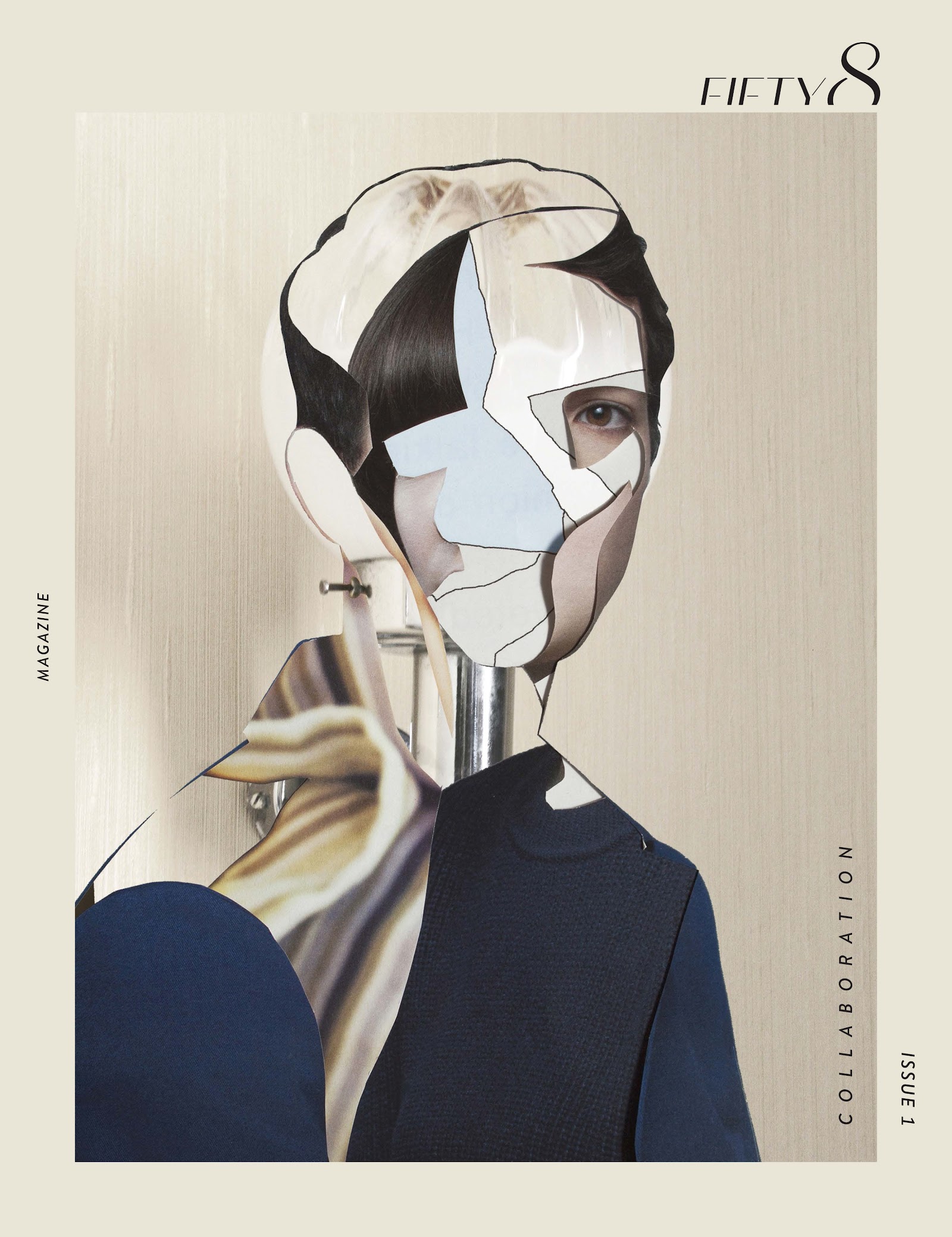 FIFTY8 magazine Issue 1 Collaboration cover featuring a fragmented fashion portrait